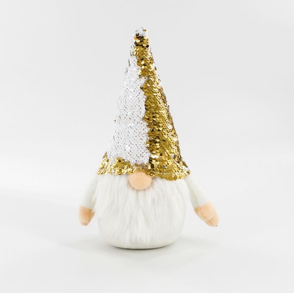 Skřítek textil s flitry 29cm bílá zlatá